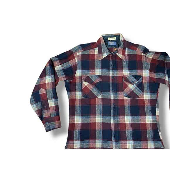 Vintage Pendleton 100% Virgin Wool High‎ Grade Western Wear Plaid Shirt L - Picture 2 of 14